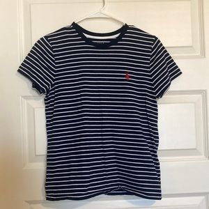 Polo Ralph Lauren | Navy Blue & White Short Sleeve Crew Neck Top | Size S
